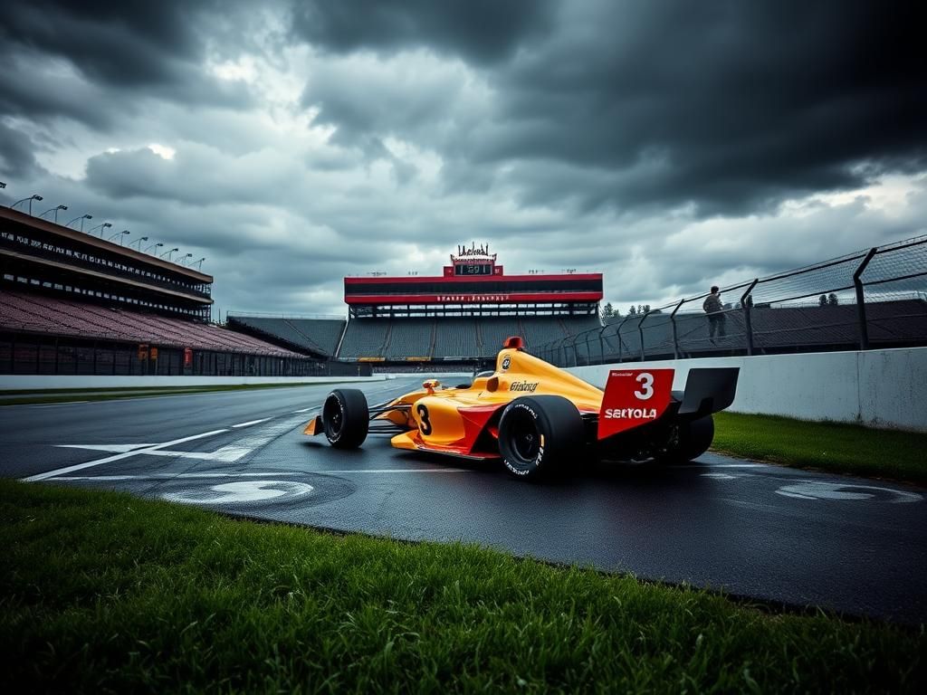 Flick International Scott McLaughlin's number 3 IndyCar crashes on the empty Indianapolis Motor Speedway before the race starts