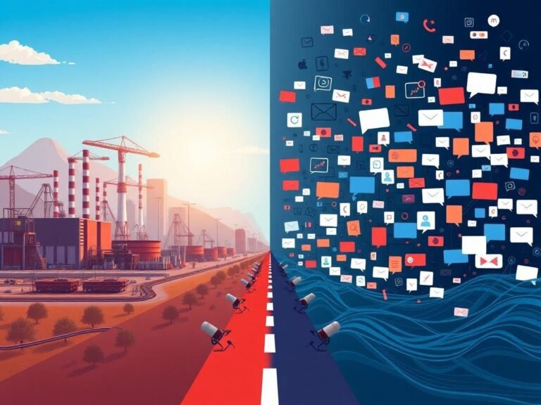 Flick International A split-image representation of bipartisanship, featuring a vibrant urban landscape and a chaotic media environment.