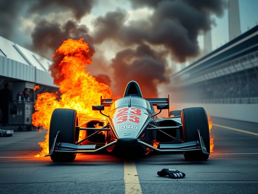 Flick International Indy car engulfed in flames during pit stop at Indianapolis 500