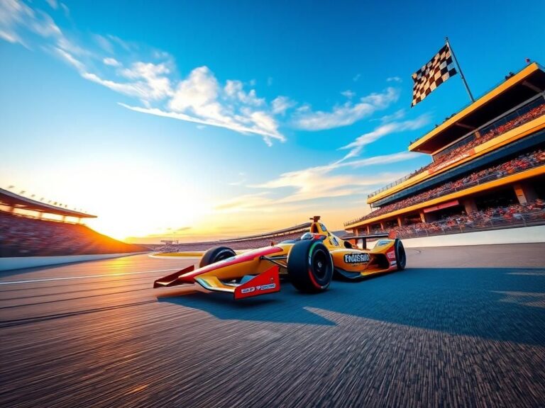 Flick International Close-up of a sleek IndyCar racing at high speed at the Indianapolis Motor Speedway