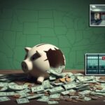 Flick International A conceptual image illustrating Medicaid fraud with a cracked piggy bank spilling dollar bills, representing $14 billion waste.