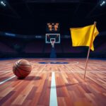 Flick International Tense basketball court scene highlighting a scuffed ball and a warning flag