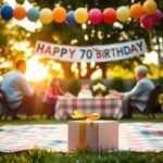 Flick International A warm gathering in a backyard celebrating a 70th birthday with vibrant decorations and family bonding