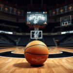 Flick International Dynamic basketball court scene featuring San Antonio Spurs colors