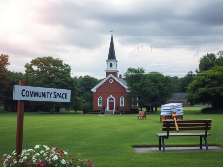 Flick International Expansive church property in Toms River with a historic brick building surrounded by greenery