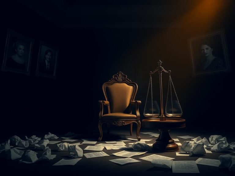 Flick International A dimly lit room with an ornate empty chair, symbolizing political power dynamics and the absence of conservative female voices.