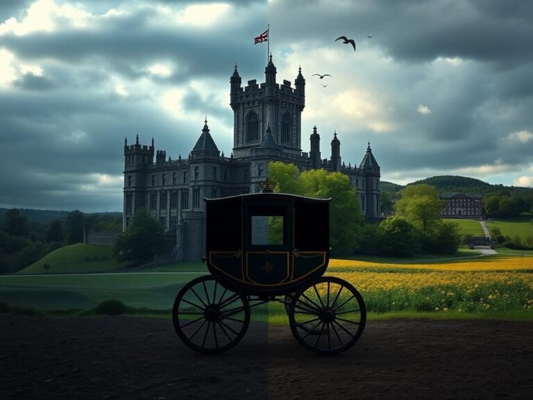 Flick International A split landscape showing a historic castle in England contrasting with a vibrant Canadian landscape