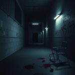Flick International Dimly lit prison corridor with high concrete walls and heavy metal bars