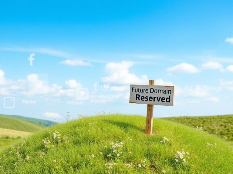 Flick International Surreal landscape with a wooden signpost reading 'Future Domain Reserved' symbolizing digital identity protection for children