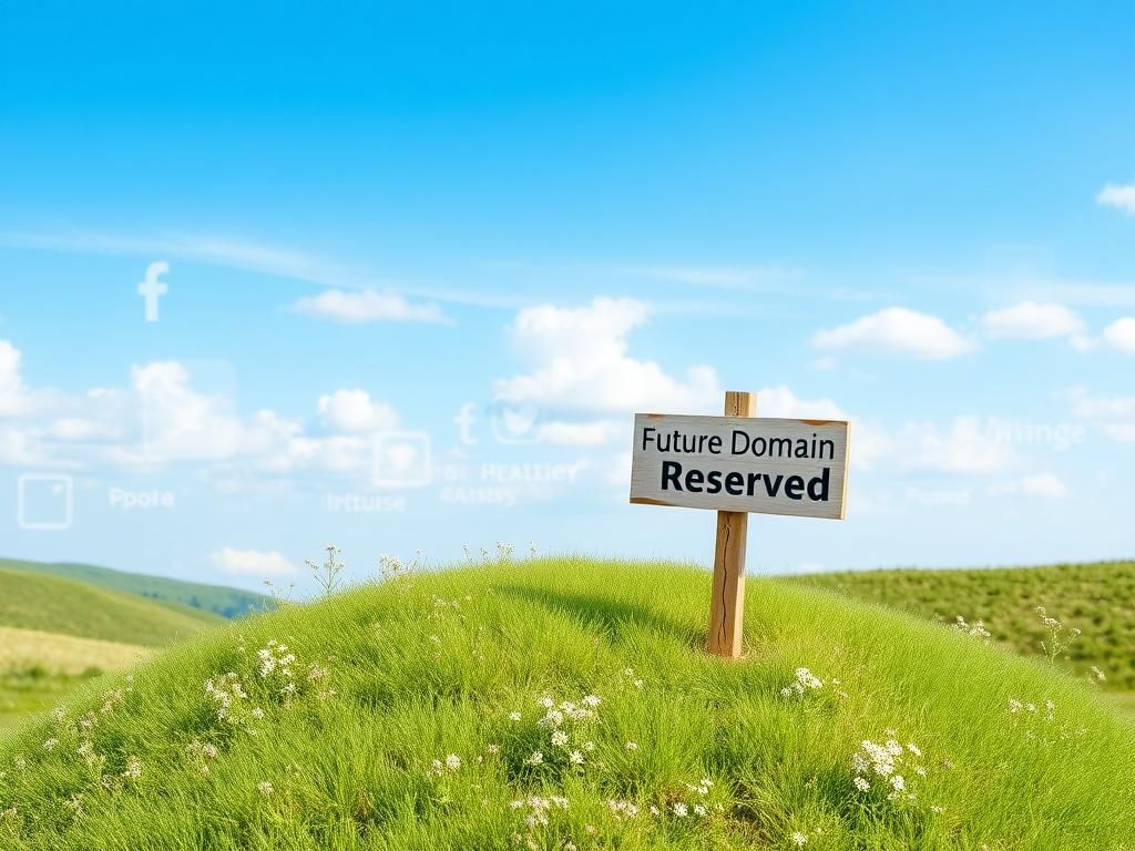 Flick International Surreal landscape with a wooden signpost reading 'Future Domain Reserved' symbolizing digital identity protection for children