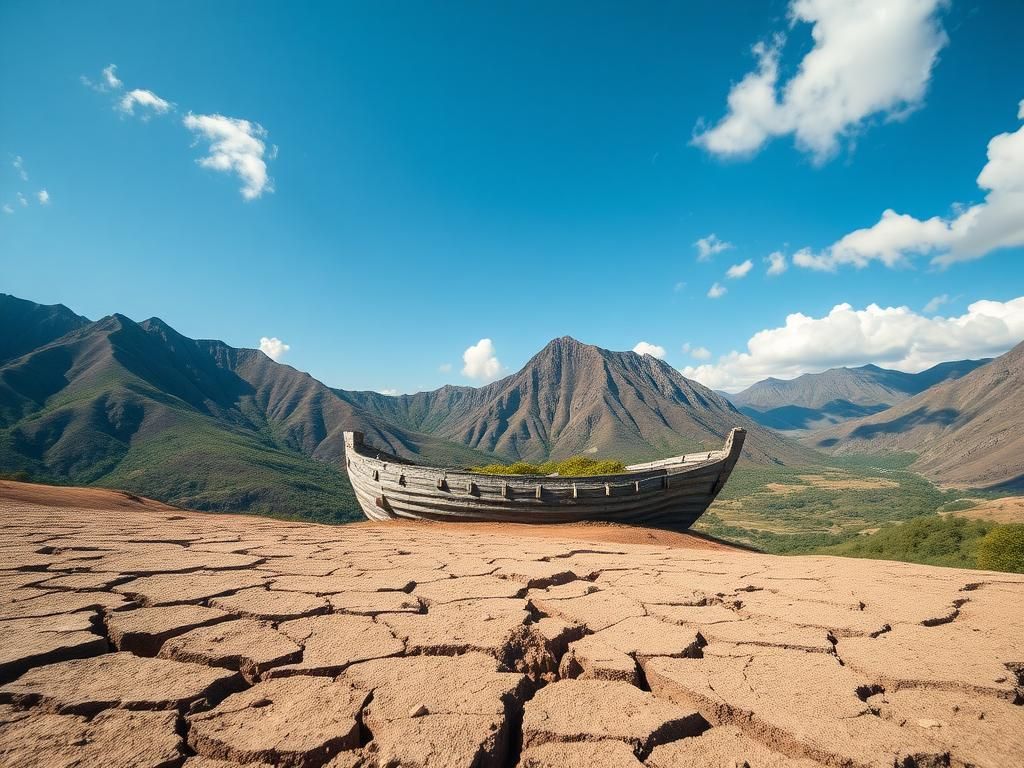 Flick International Aerial view of the Durupinar site in eastern Turkey showcasing a mysterious boat-shaped formation among mountains