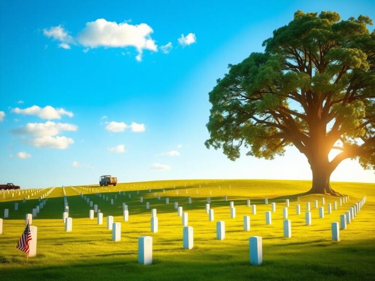 Flick International Serene landscape of a rolling green field with white gravestones and American flags