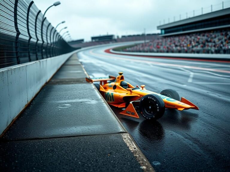 Flick International IndyCar crash at Indianapolis Motor Speedway during pace laps