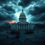 Flick International Stormy depiction of a state capitol building symbolizing political tension