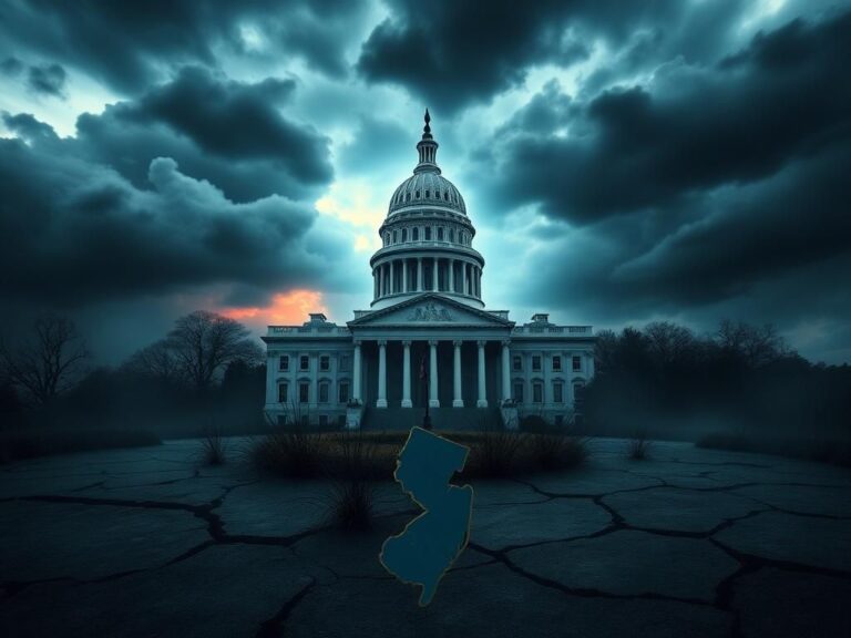 Flick International Stormy depiction of a state capitol building symbolizing political tension