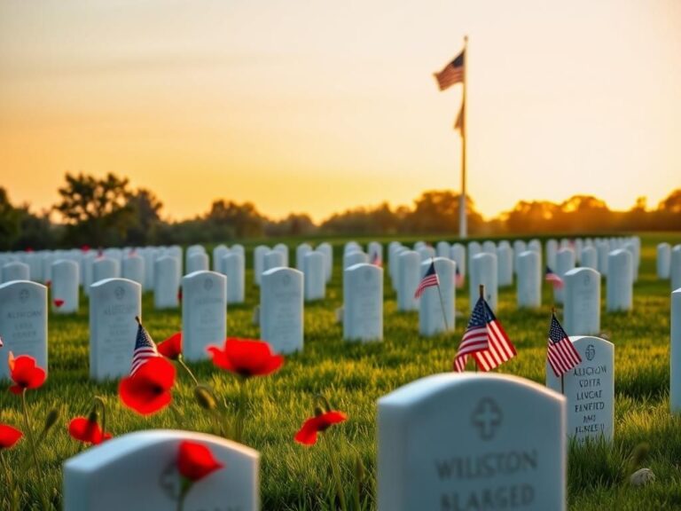 Flick International Serene scene of Arlington National Cemetery at dawn with gravestones and American flags