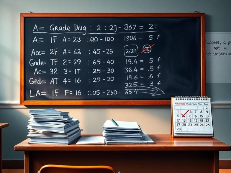Flick International Classroom scene depicting a chalkboard with a mix of grades, symbolizing no-zero grading policy