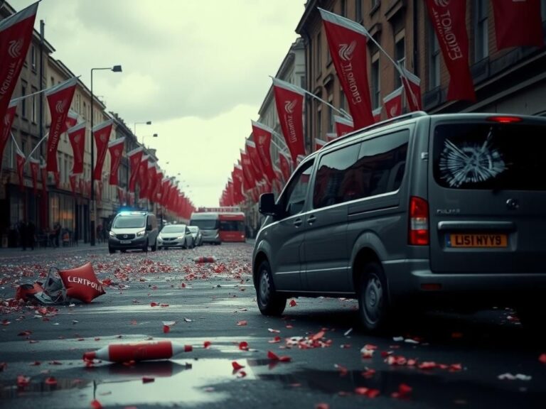 Flick International A gray minivan involved in an incident on a Liverpool street during a soccer celebration