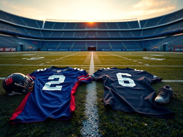 Flick International Close-up of contrasting New York Giants jerseys on a football field