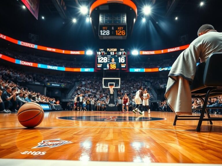 Flick International Dramatic basketball court scene capturing the intensity of the NBA playoff game