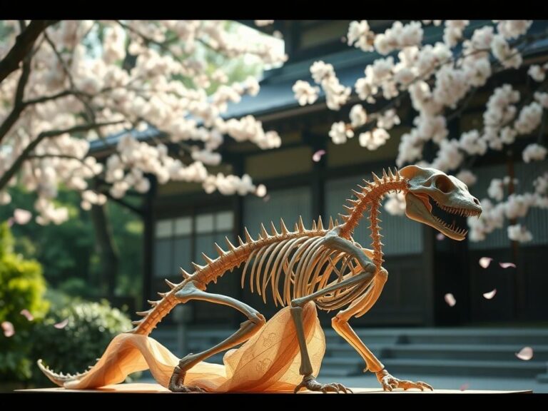 Flick International Life-sized skeleton of a marten, resembling a dragon, displayed outside the Shosoin Treasure House in Japan