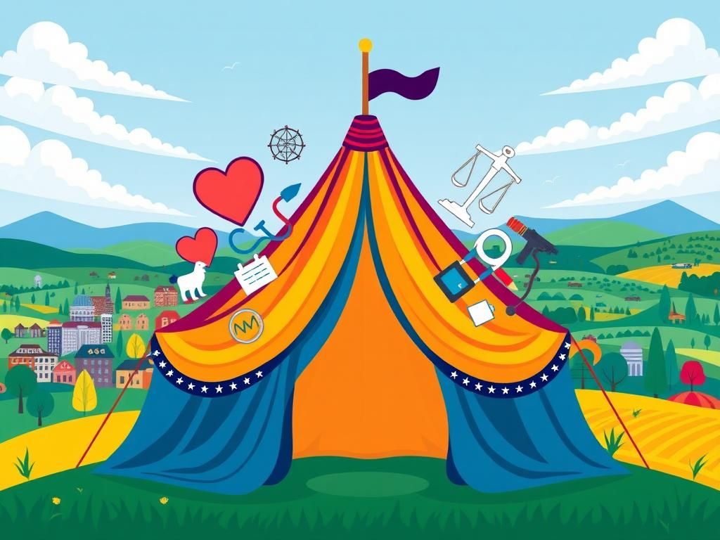 Flick International A vibrant political tent symbolizing inclusion and diversity in the Democratic Party