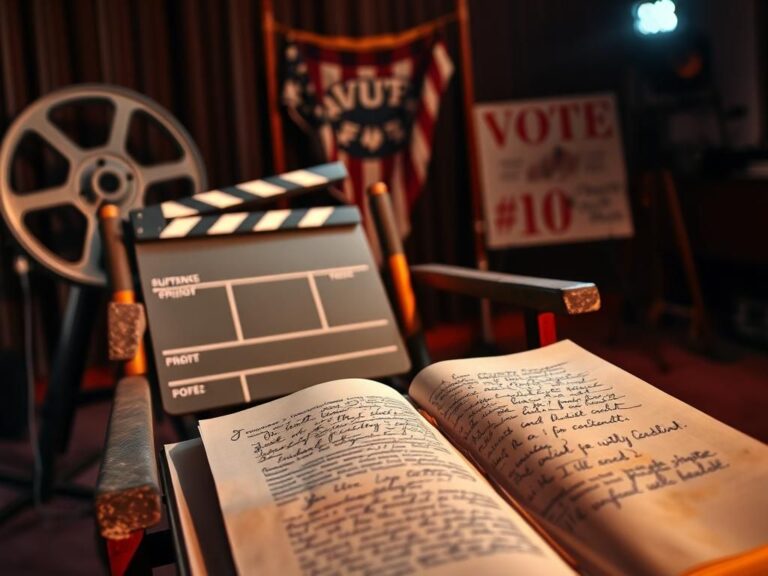 Flick International Hollywood film set with a crumpled script and a clapperboard, reflecting tensions in the industry