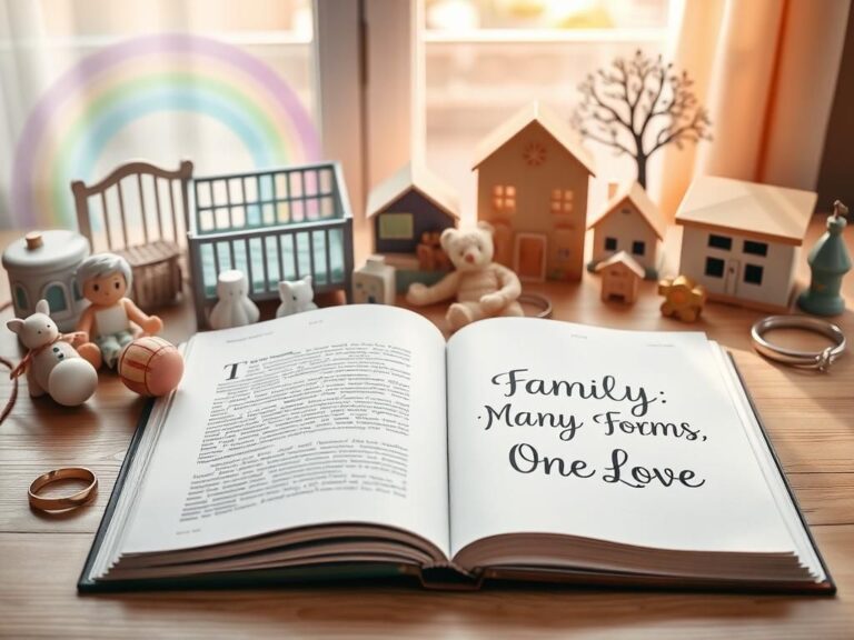 Flick International Artistic representation of diverse family symbols on a wooden table