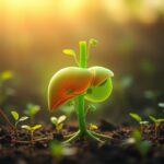 Flick International Abstract representation of a healthy liver depicted as a vibrant green plant in a serene garden