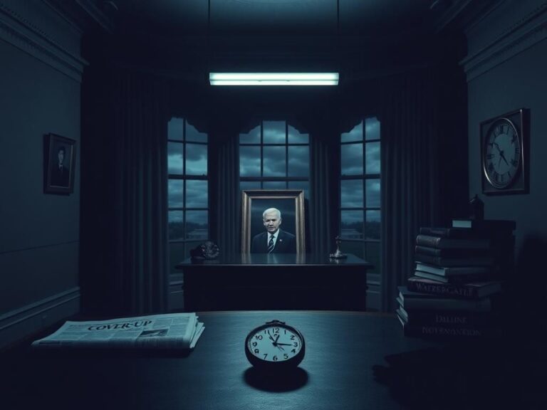 Flick International Dimly lit empty Oval Office symbolizing political secrets and cognitive decline