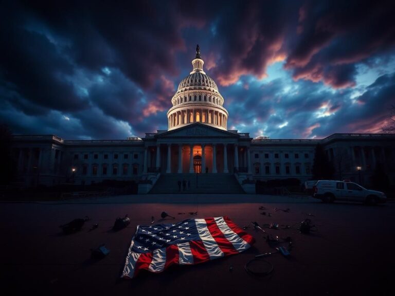 Flick International Dramatic overhead view of the U.S. Capitol building at dusk with ominous storm clouds.