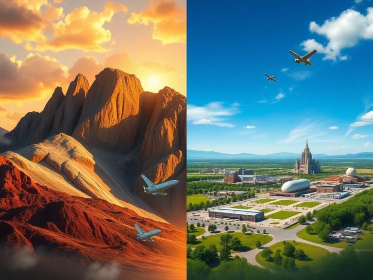 Flick International Dramatic view contrasting Cheyenne Mountain in Colorado and Redstone Arsenal in Alabama during sunset