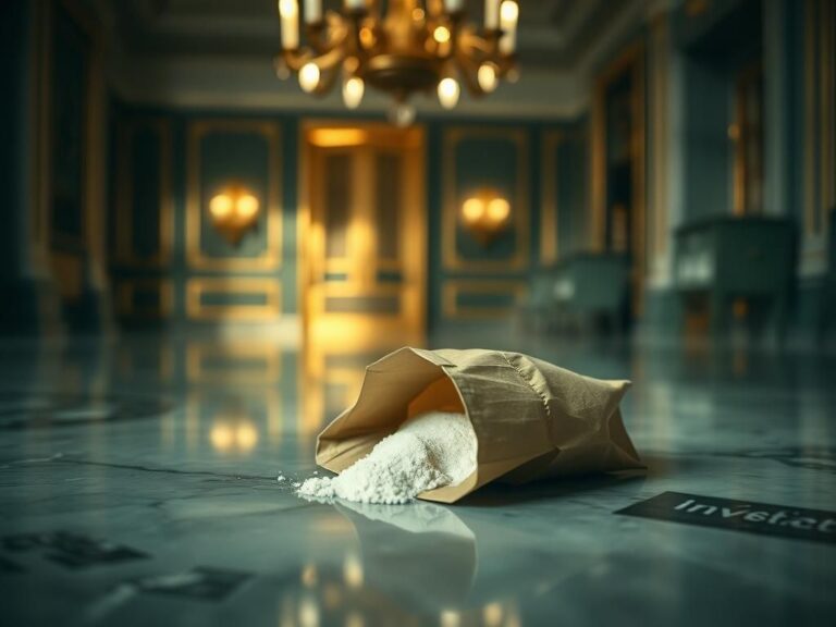 Flick International close-up of a small unmarked paper bag on a marble floor inside the White House