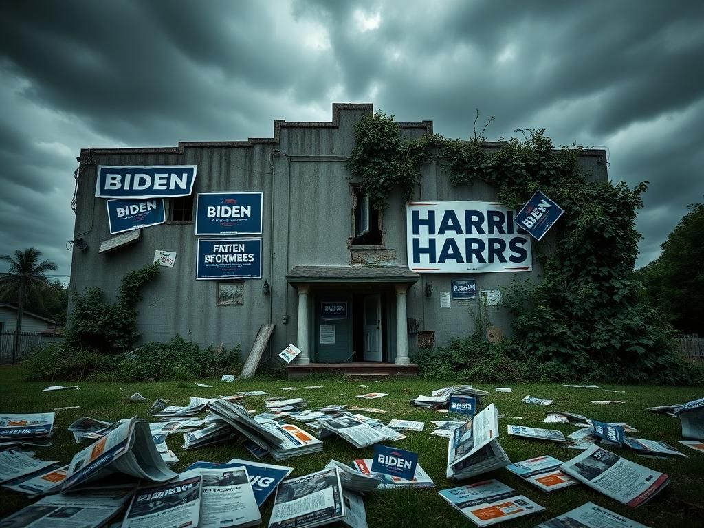 Flick International Divided campaign headquarters reflecting Biden and Harris's tense relationship