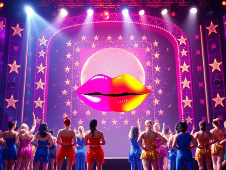 Flick International Vibrant stage setting with oversized colorful lips symbolizing kisses at the American Music Awards