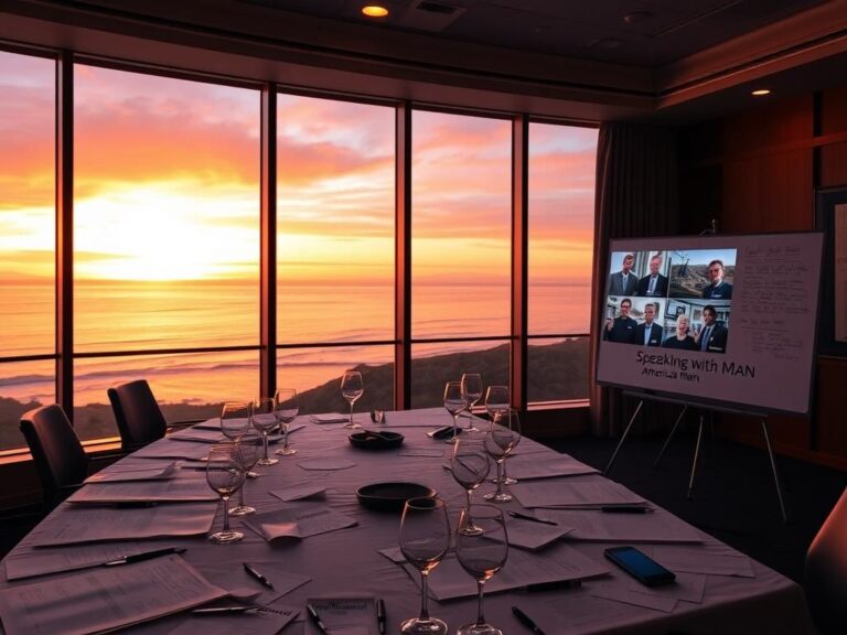 Flick International A strategic conference room at a luxury resort overlooking the California coast with sunset views