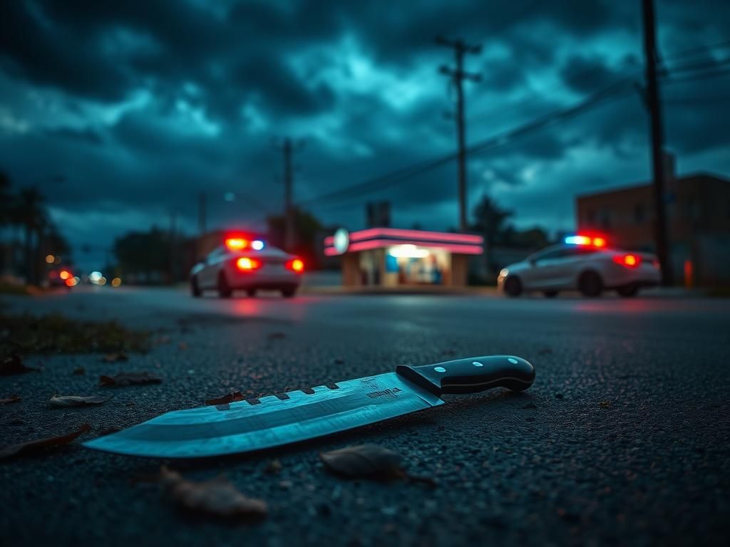 Flick International A glinting machete abandoned on a deserted Houston street at dusk.