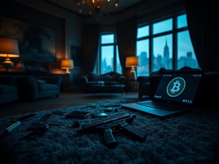 Flick International Dimly lit luxury townhouse interior representing chaos over Bitcoin password dispute