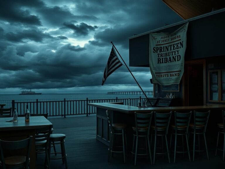 Flick International A deserted bar at the Jersey Shore reflecting a somber atmosphere after a Springsteen tribute band cancellation
