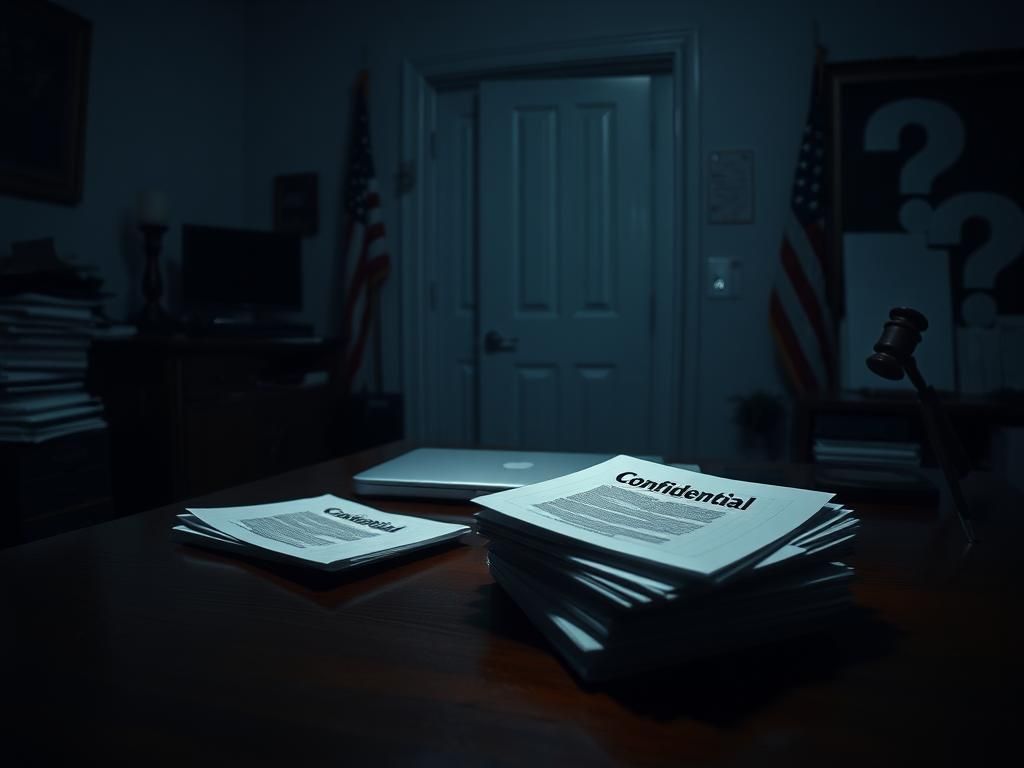 Flick International Dimly lit office representing secrecy in political discussions