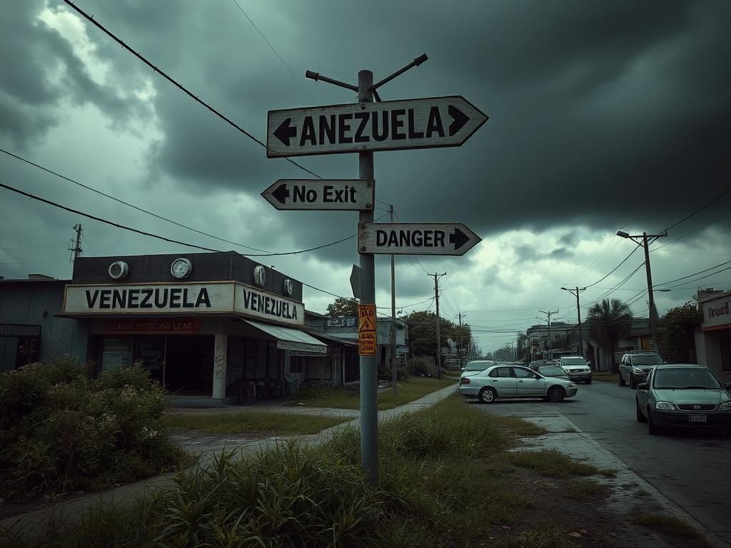 Flick International A deserted Venezuelan street overrun by weeds and litter, depicting a scene of decay and danger.