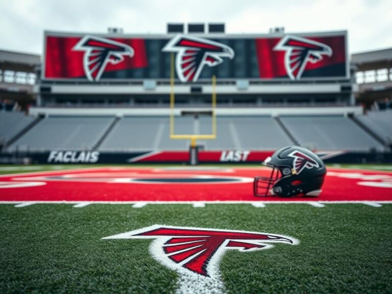 Flick International Empty football field with Atlanta Falcons logo, symbolizing Kirk Cousins' absence