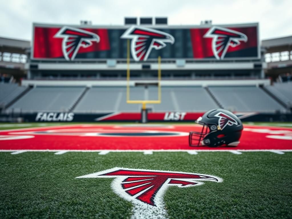 Flick International Empty football field with Atlanta Falcons logo, symbolizing Kirk Cousins' absence