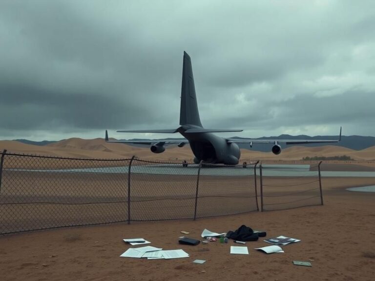 Flick International A large, empty military cargo plane parked on a desolate airstrip