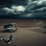 Flick International A weathered, abandoned truck in a vast desert landscape symbolizing drug trafficking