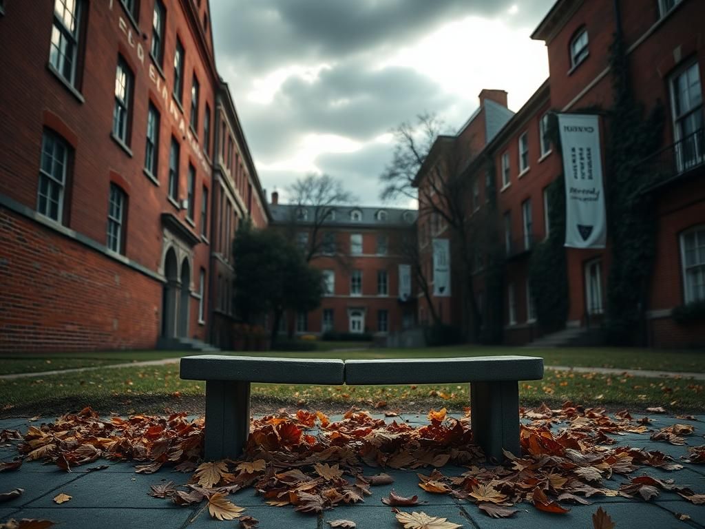 Flick International A reflective university campus scene at Harvard, featuring iconic architecture and autumn leaves