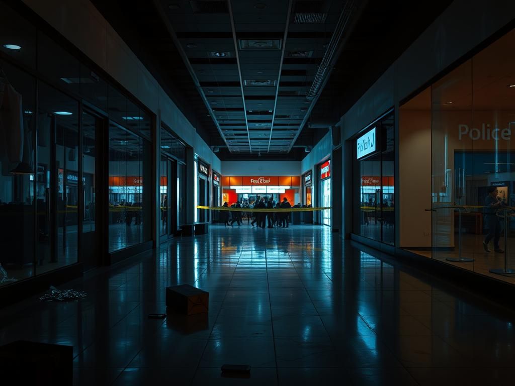 Flick International Dimly lit interior of Brass Mill Center Mall after shooting incident