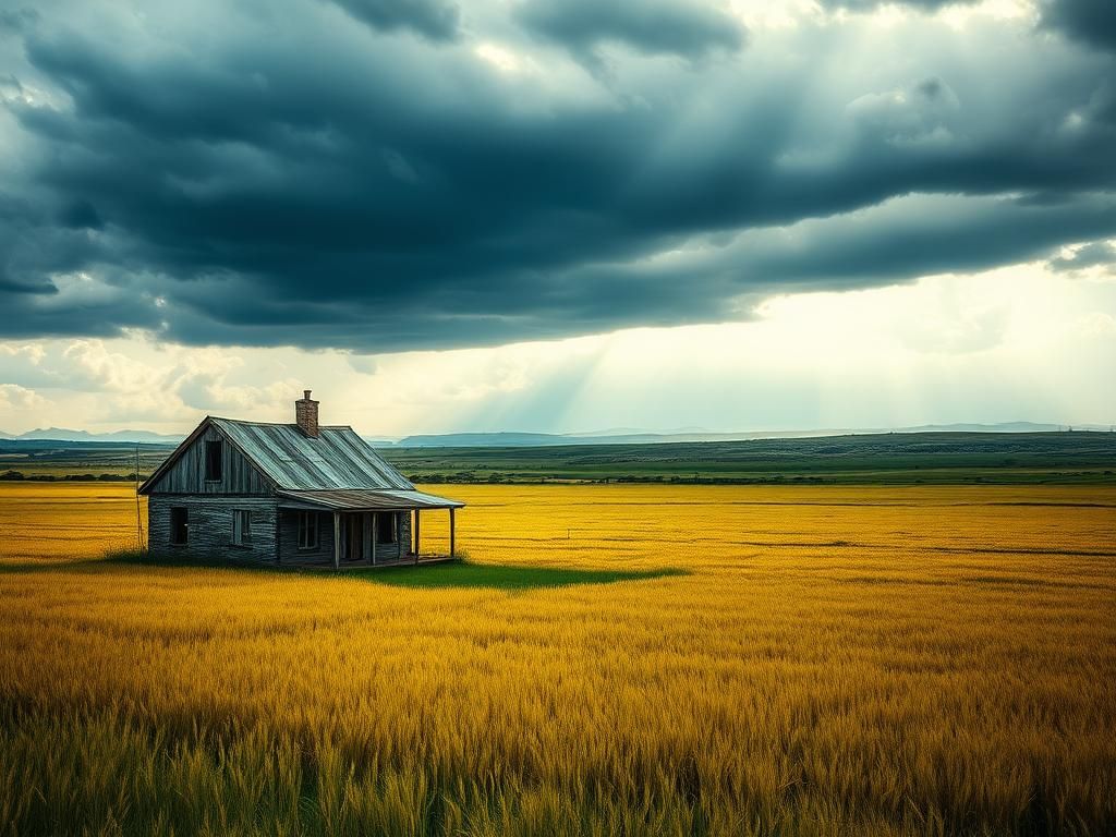 Flick International Abandoned farmhouse in rural South Africa with stormy skies