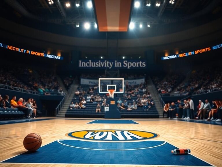 Flick International A dramatic basketball court scene featuring the WNBA logo at center stage with blurred fans in the background