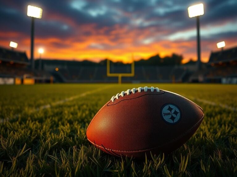 Flick International Dramatic football field scene at dusk with Pittsburgh Steelers colors
